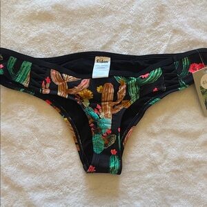 Eidon Black Cactus Print Bikini Bottom black rebel print shirred back XS
